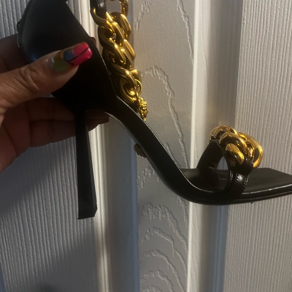 Versace Black and Gold Chain Heels
